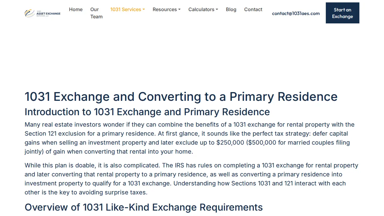 1031AES - Asset Exchange Services page