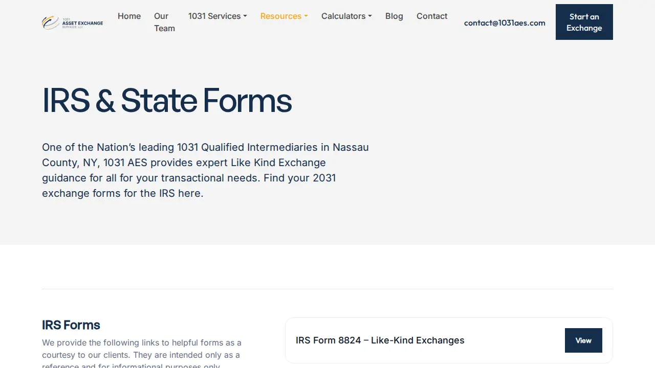 1031AES - Asset Exchange Services page