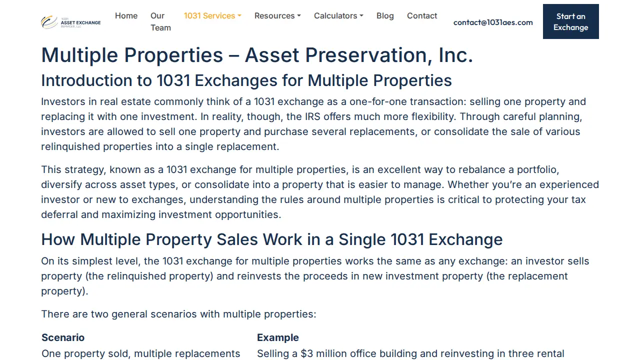 1031AES - Asset Exchange Services page