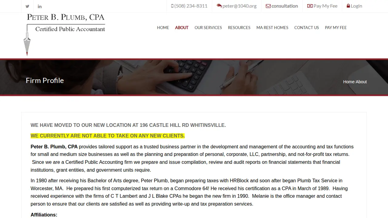 Peter B. Plumb CPA page