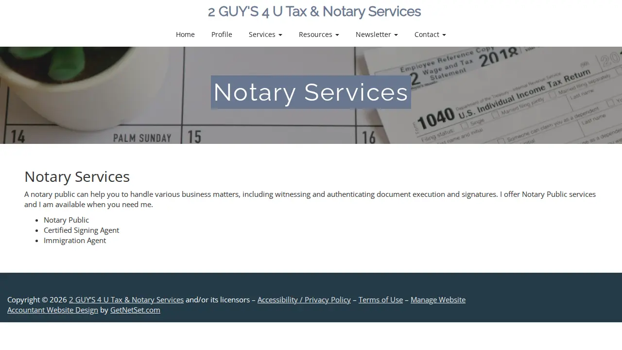 2 Guy's 4 U Tax & Notary Services page