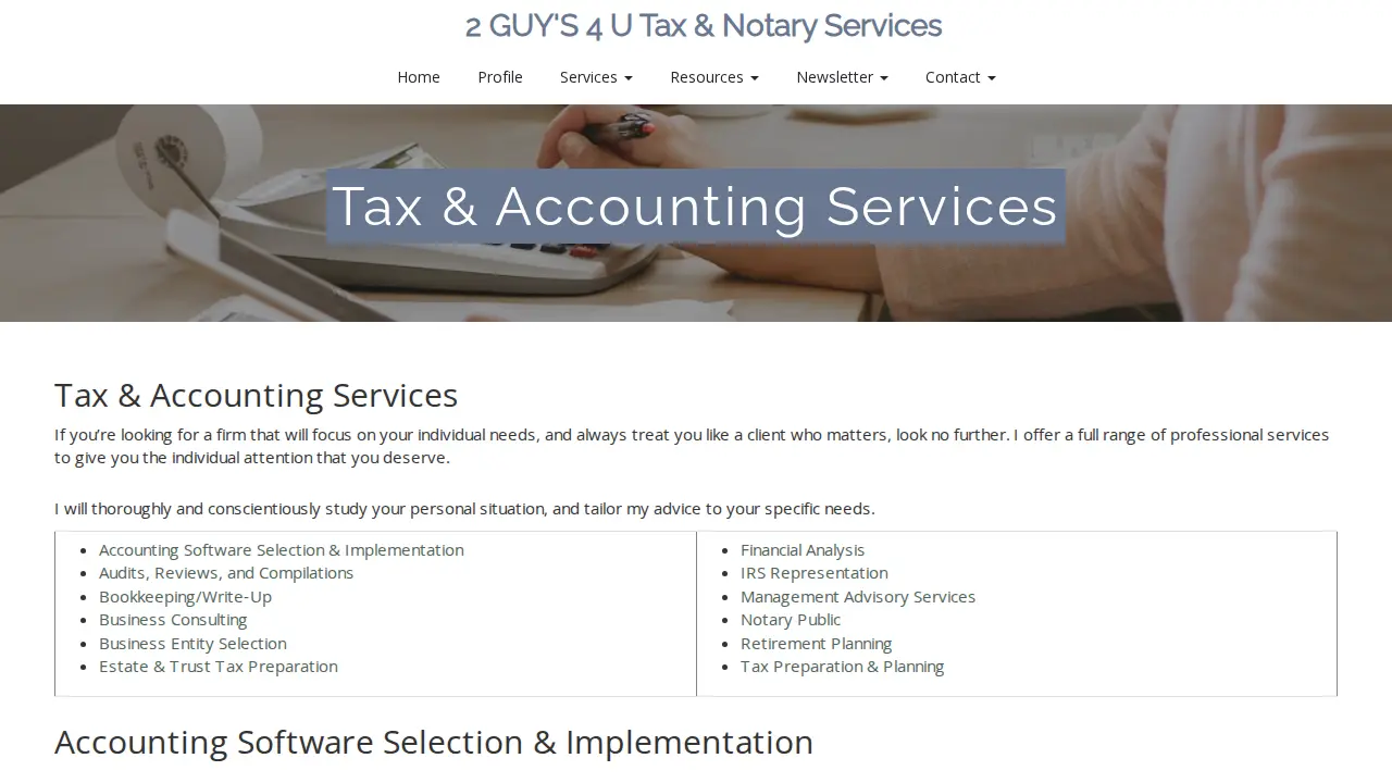 2 Guy's 4 U Tax & Notary Services page