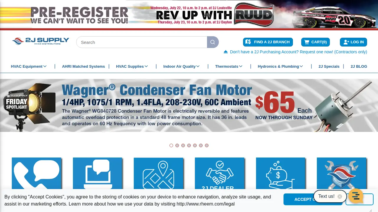 2J Supply HVAC Distributors website