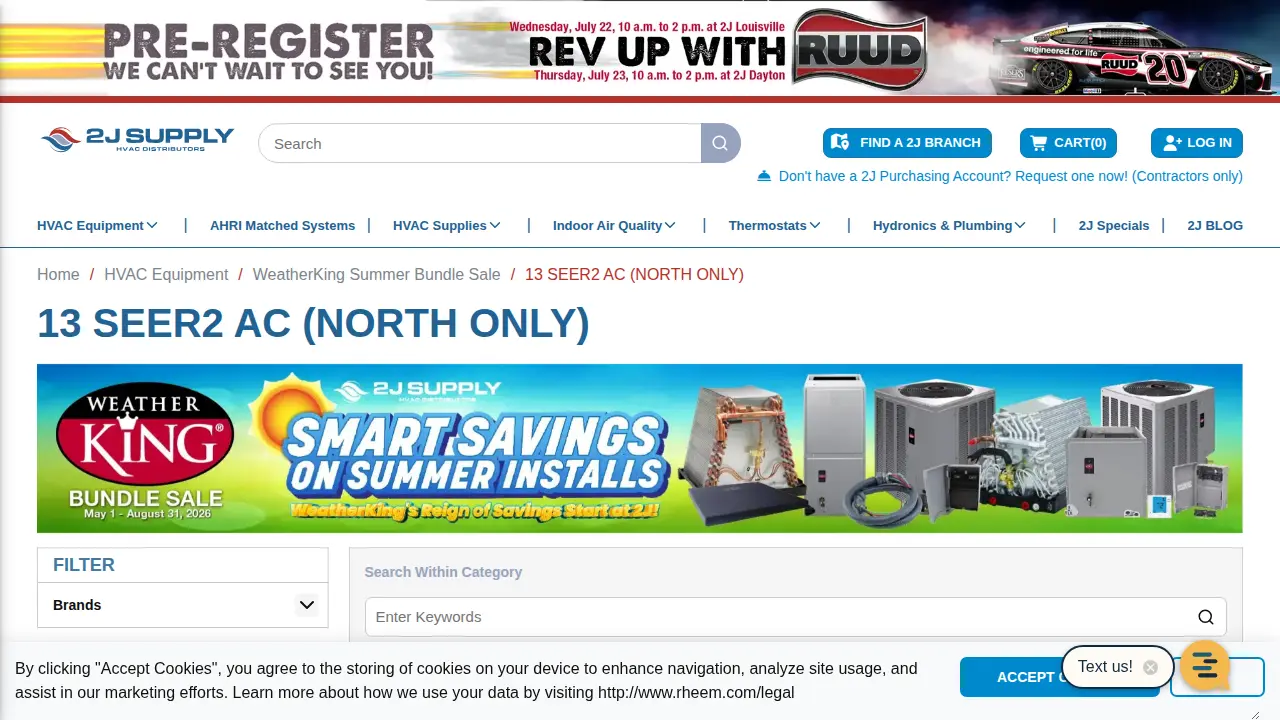 2J Supply HVAC Distributors page