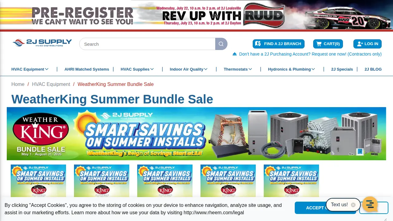 2J Supply HVAC Distributors page