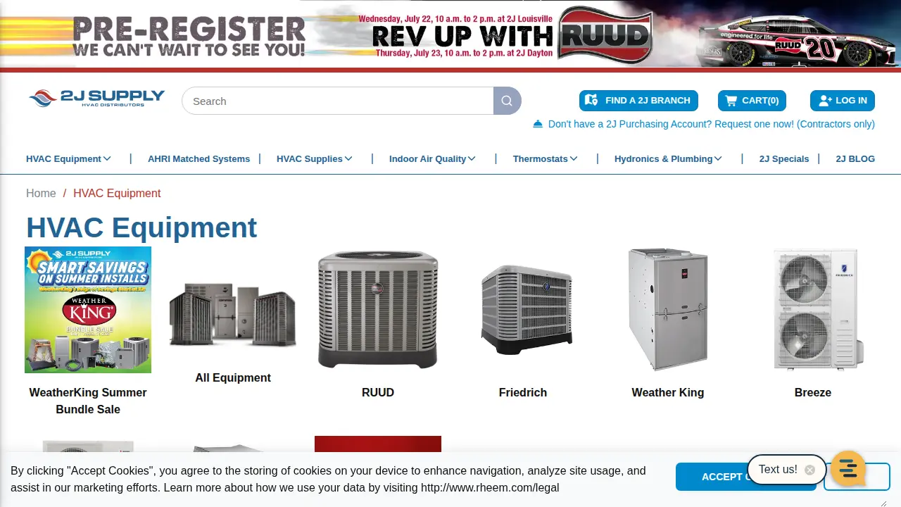 2J Supply HVAC Distributors page