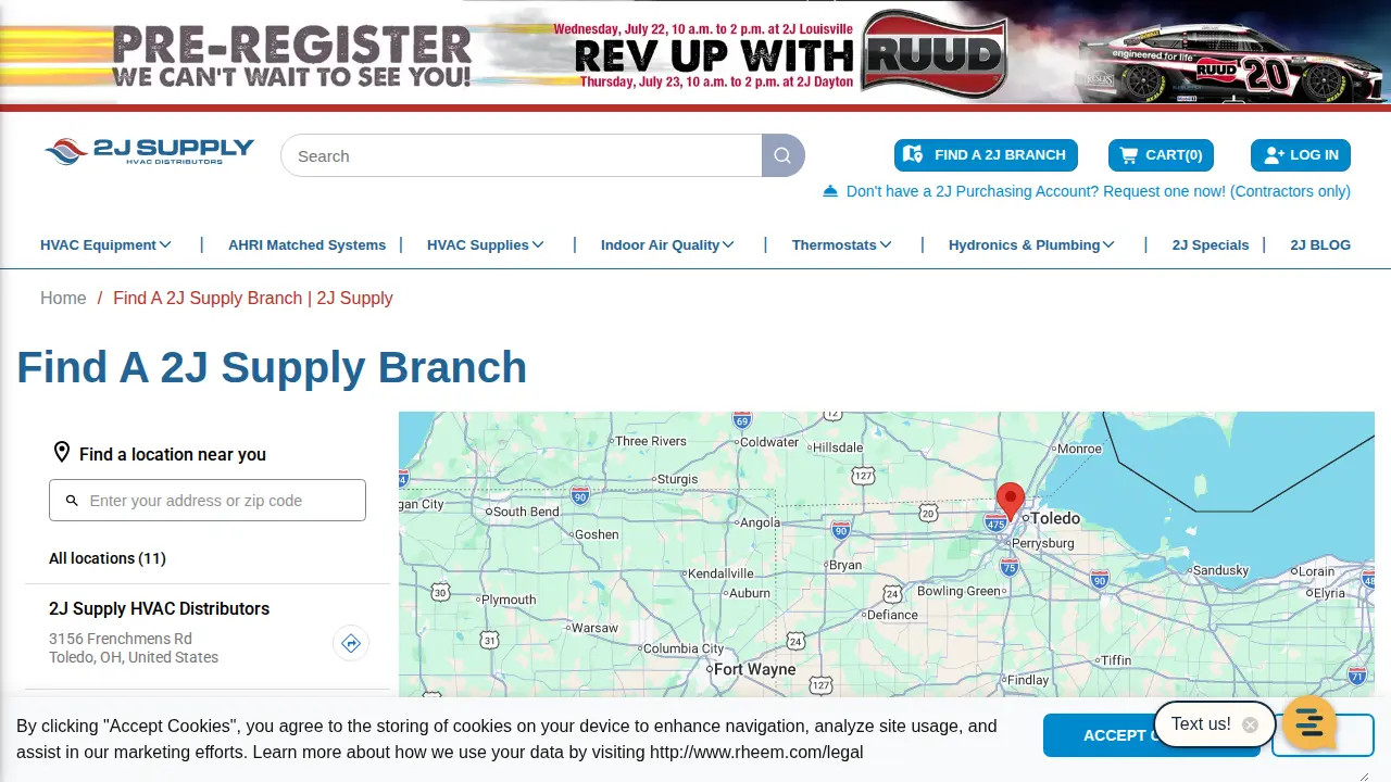 2J Supply HVAC Distributors page