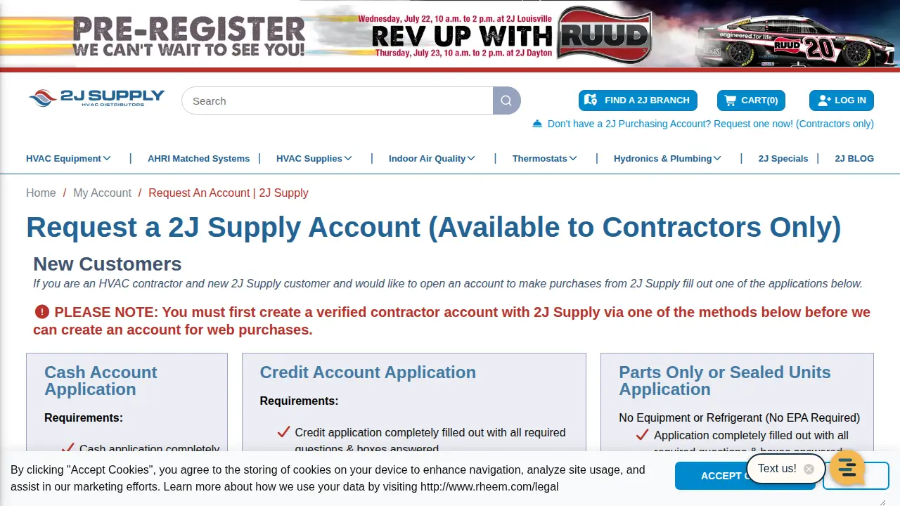 2J Supply HVAC Distributors page