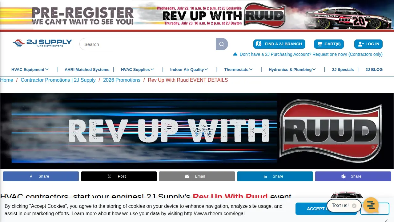 2J Supply HVAC Distributors page