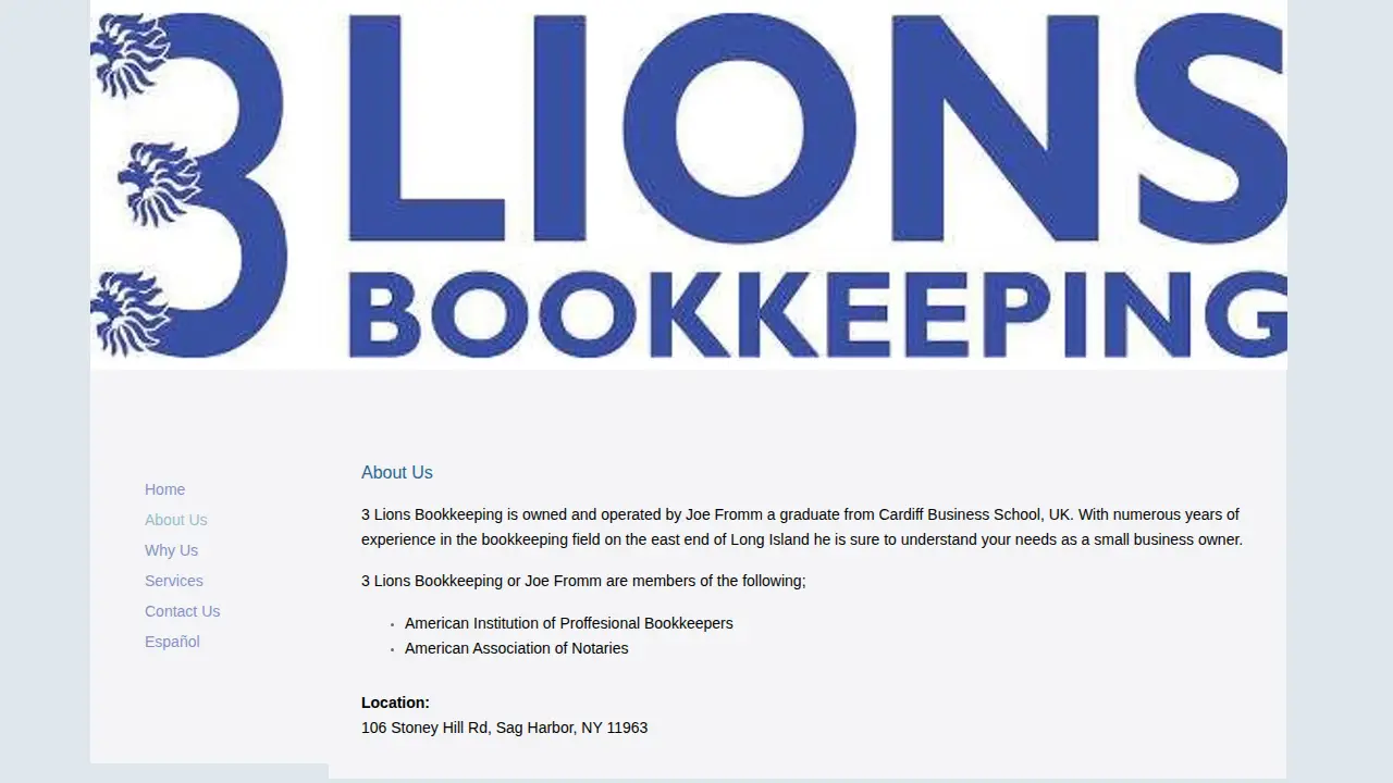 3 Lions Bookkeeping page