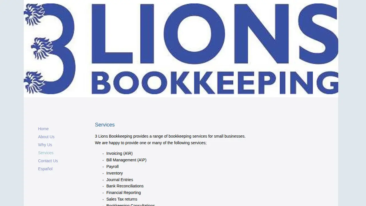 3 Lions Bookkeeping page