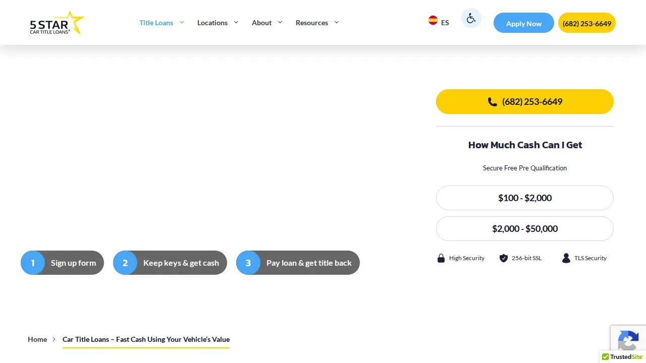 5 Star Car Title Loans page