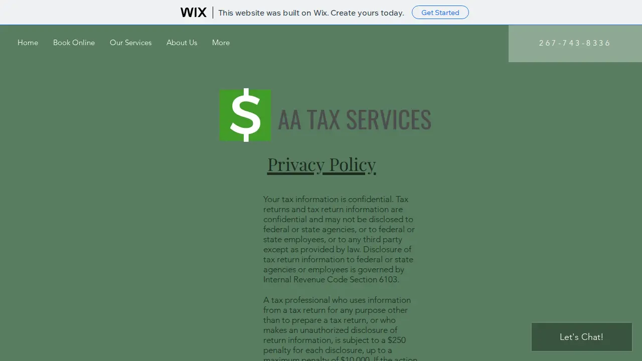 AA Tax Services page