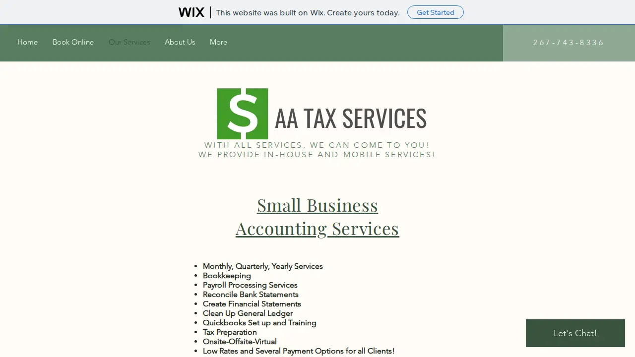 AA Tax Services page