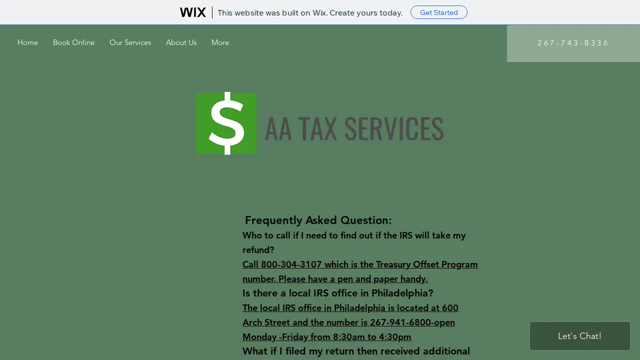 AA Tax Services page