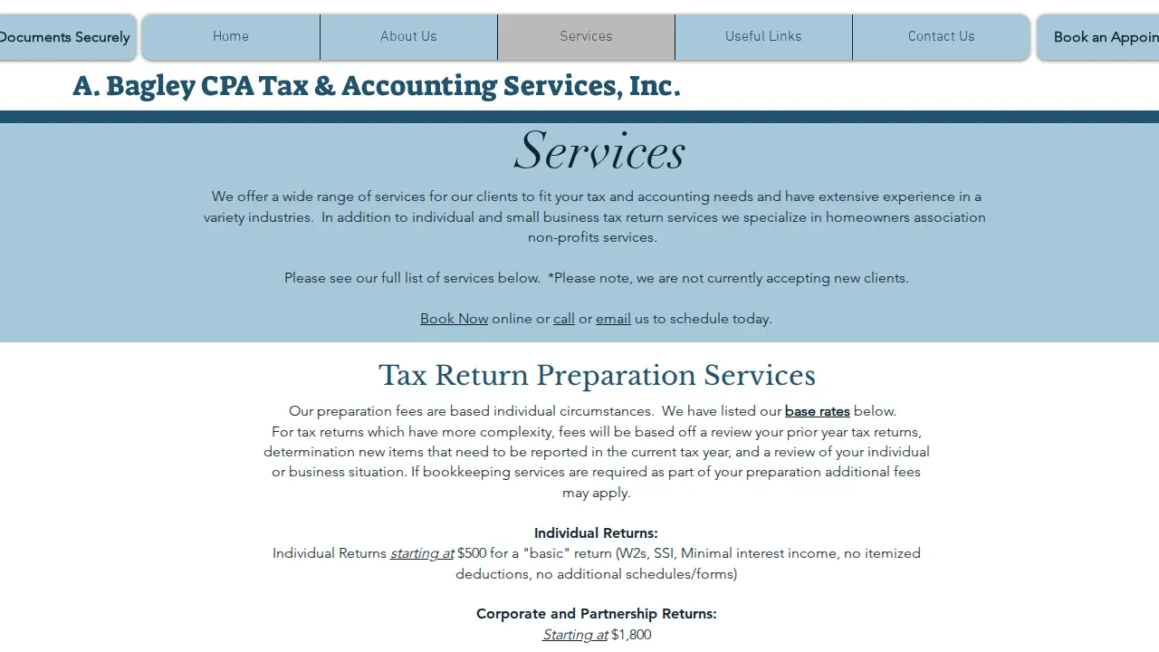 A. Bagley CPA Tax & Accounting Services page