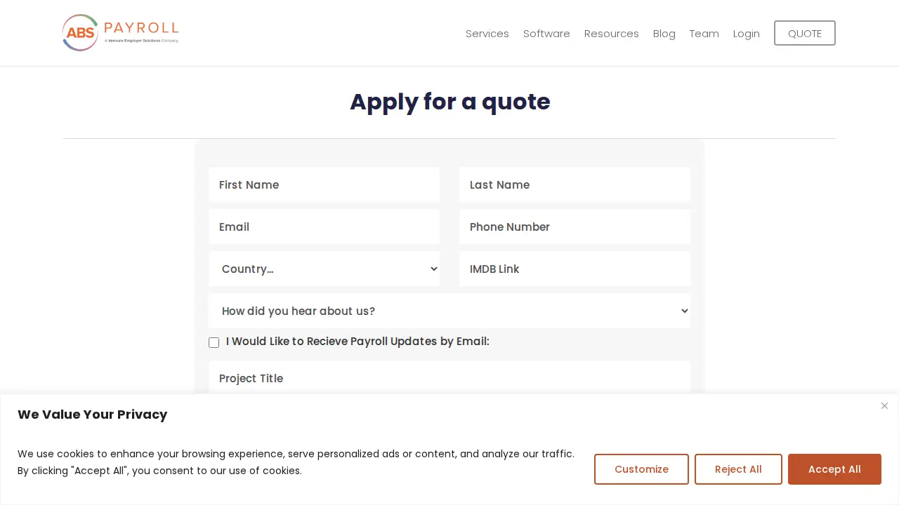ABS Payroll-Production Accounting page