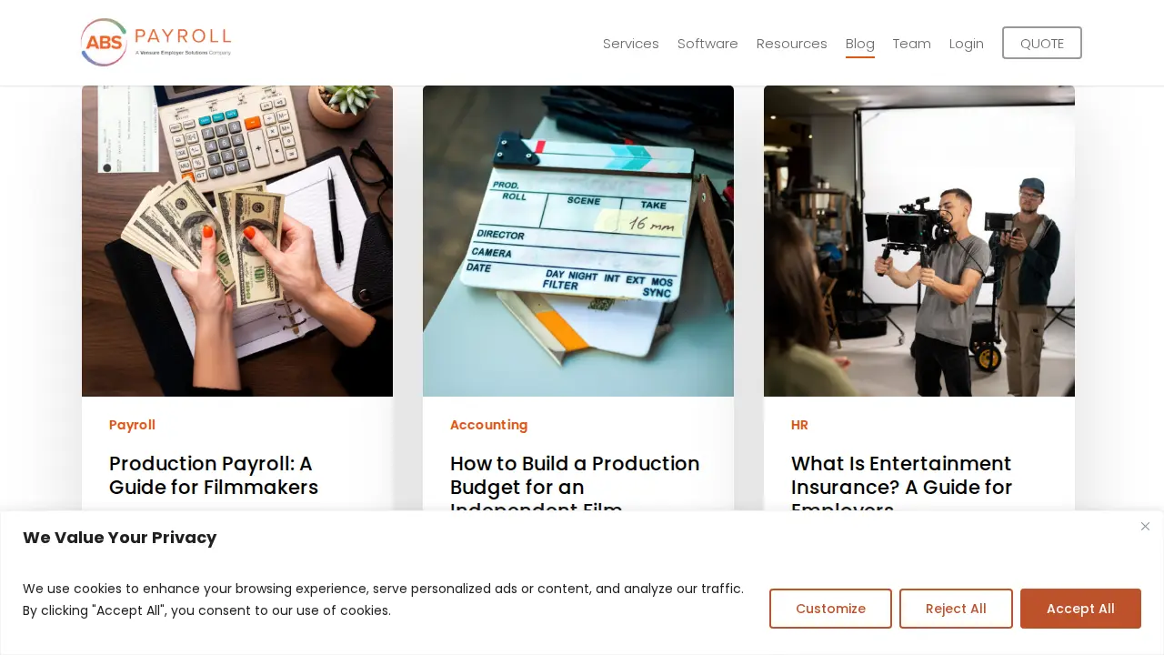 ABS Payroll-Production Accounting page