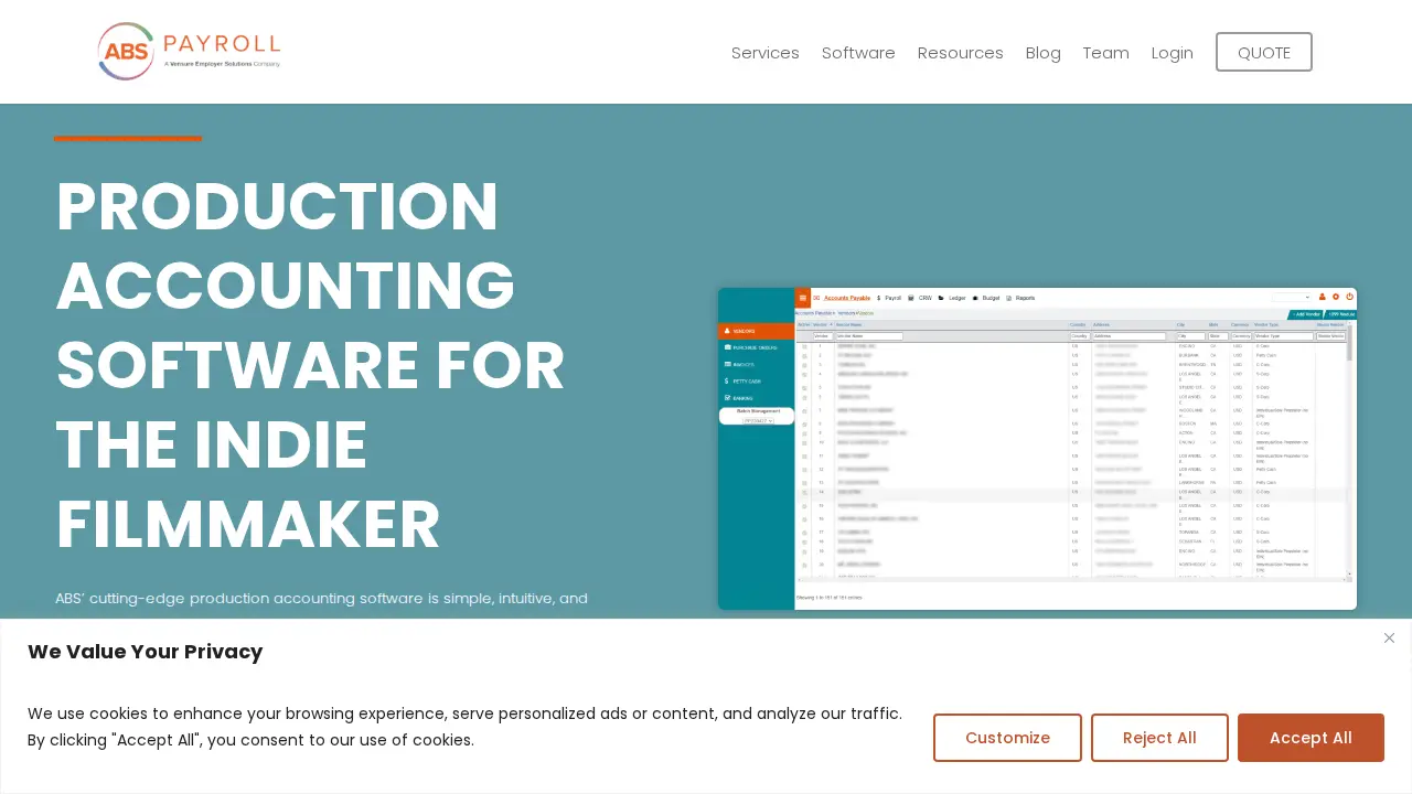 ABS Payroll-Production Accounting page