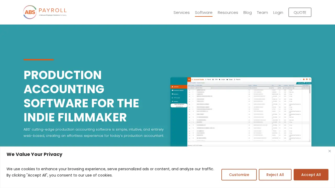 ABS Payroll-Production Accounting page