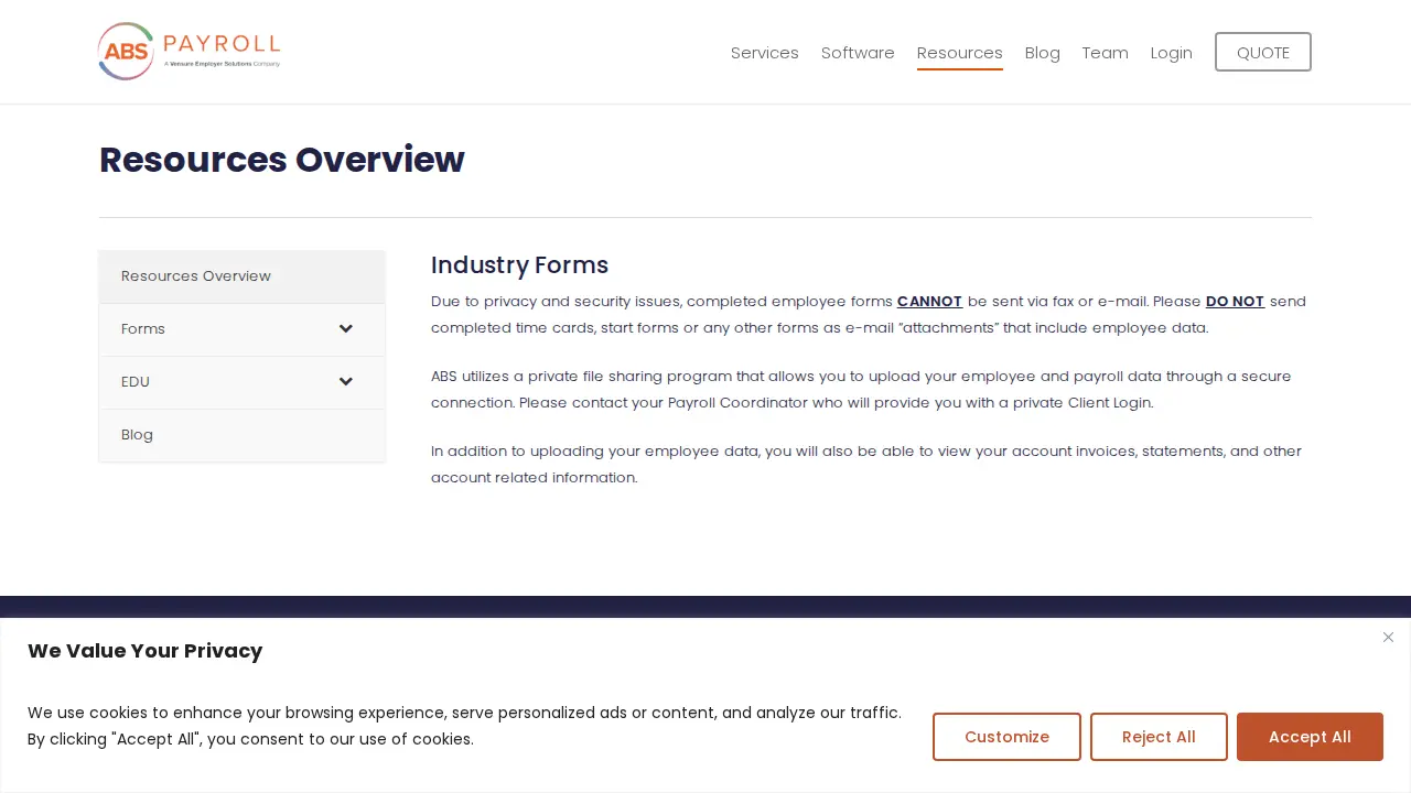 ABS Payroll-Production Accounting page