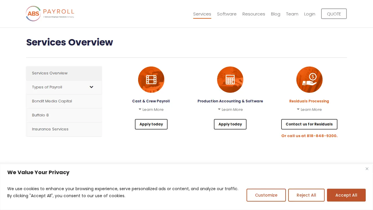 ABS Payroll-Production Accounting page