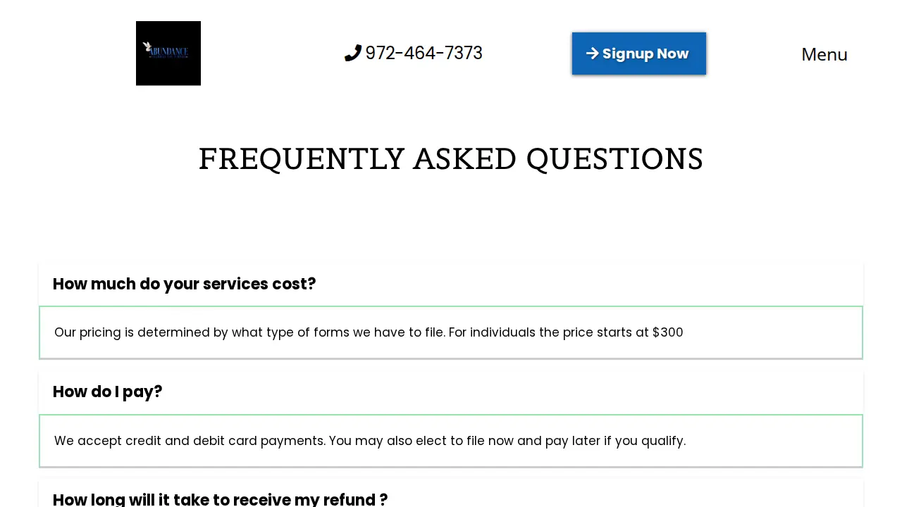 Abundance Financial Tax Service LLC page