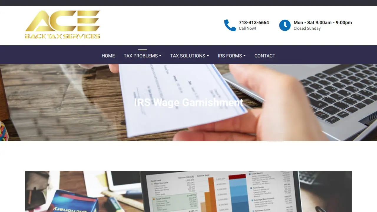 Ace Back Tax Service page