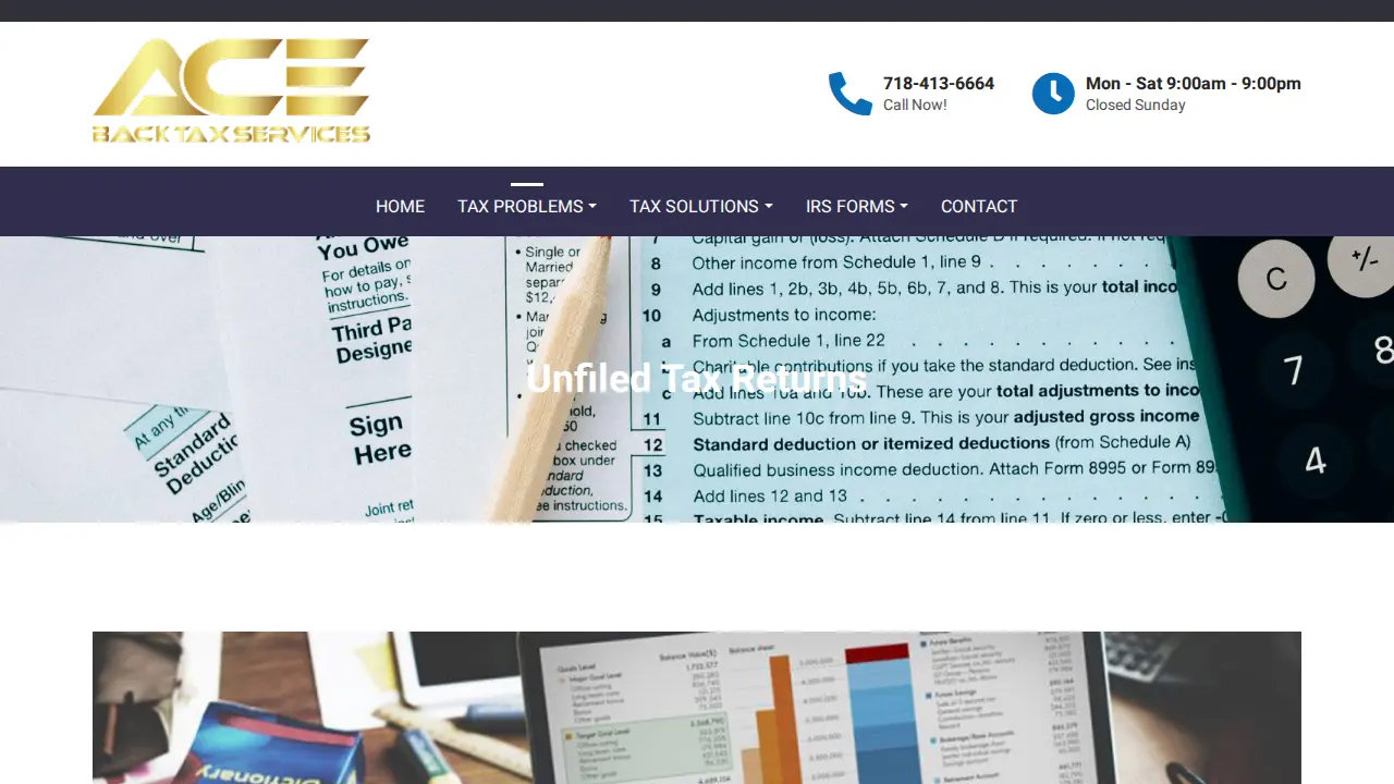 Ace Back Tax Service page