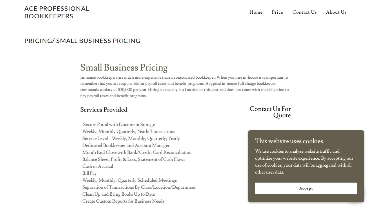 Ace Professional Bookkeepers page
