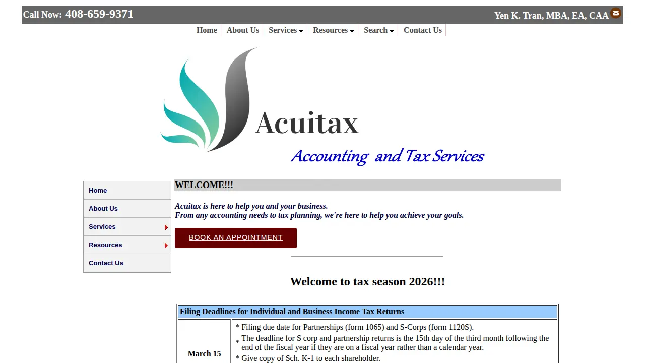 Acuitax - Accounting and Tax Services page