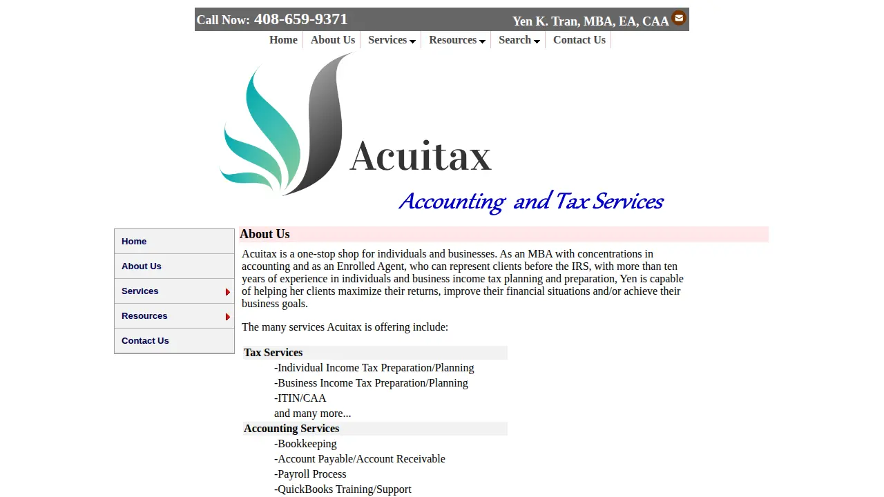 Acuitax - Accounting and Tax Services page