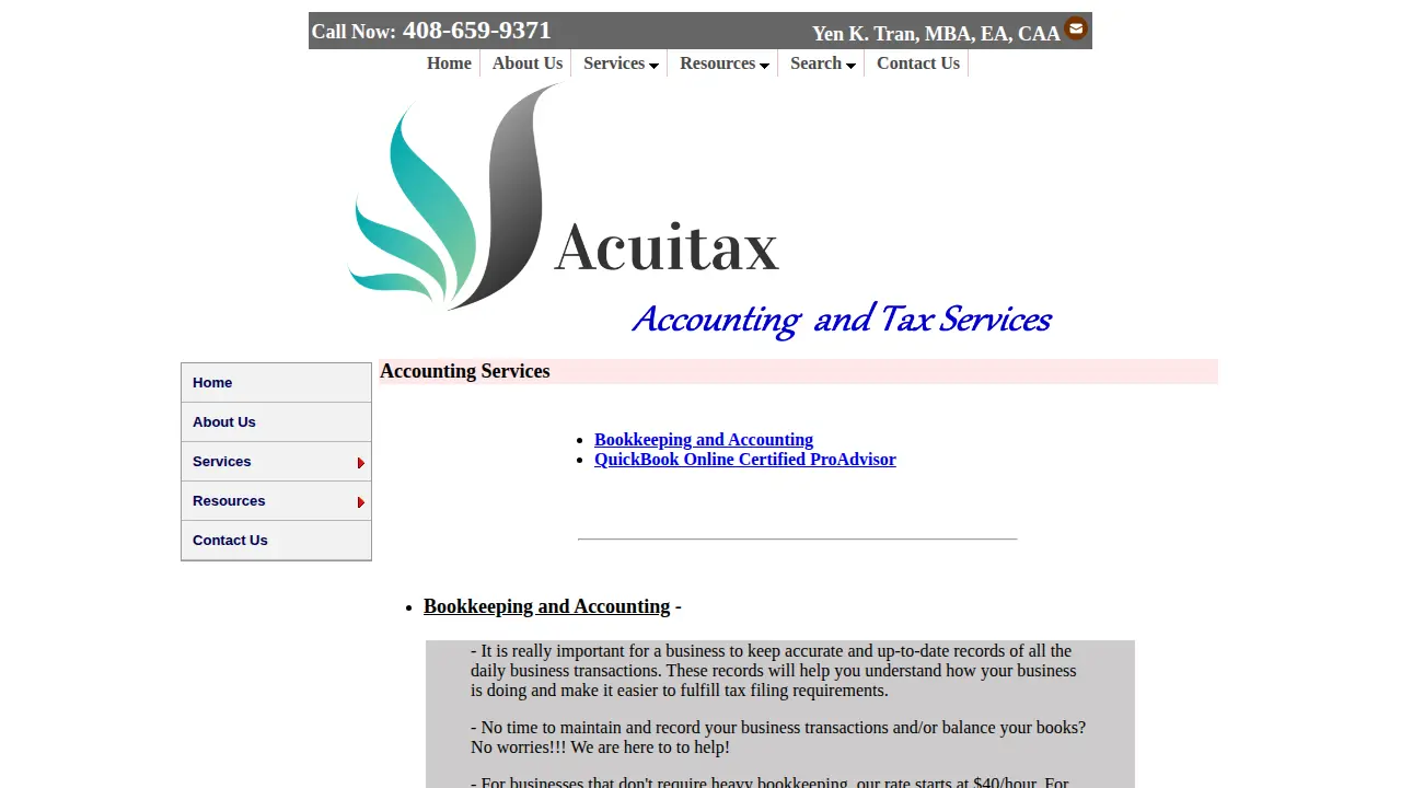 Acuitax - Accounting and Tax Services page