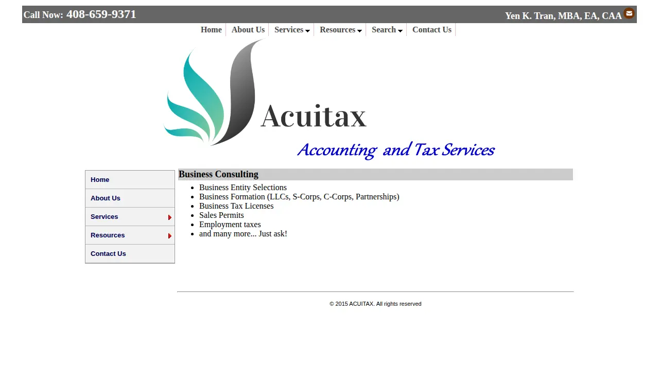 Acuitax - Accounting and Tax Services page