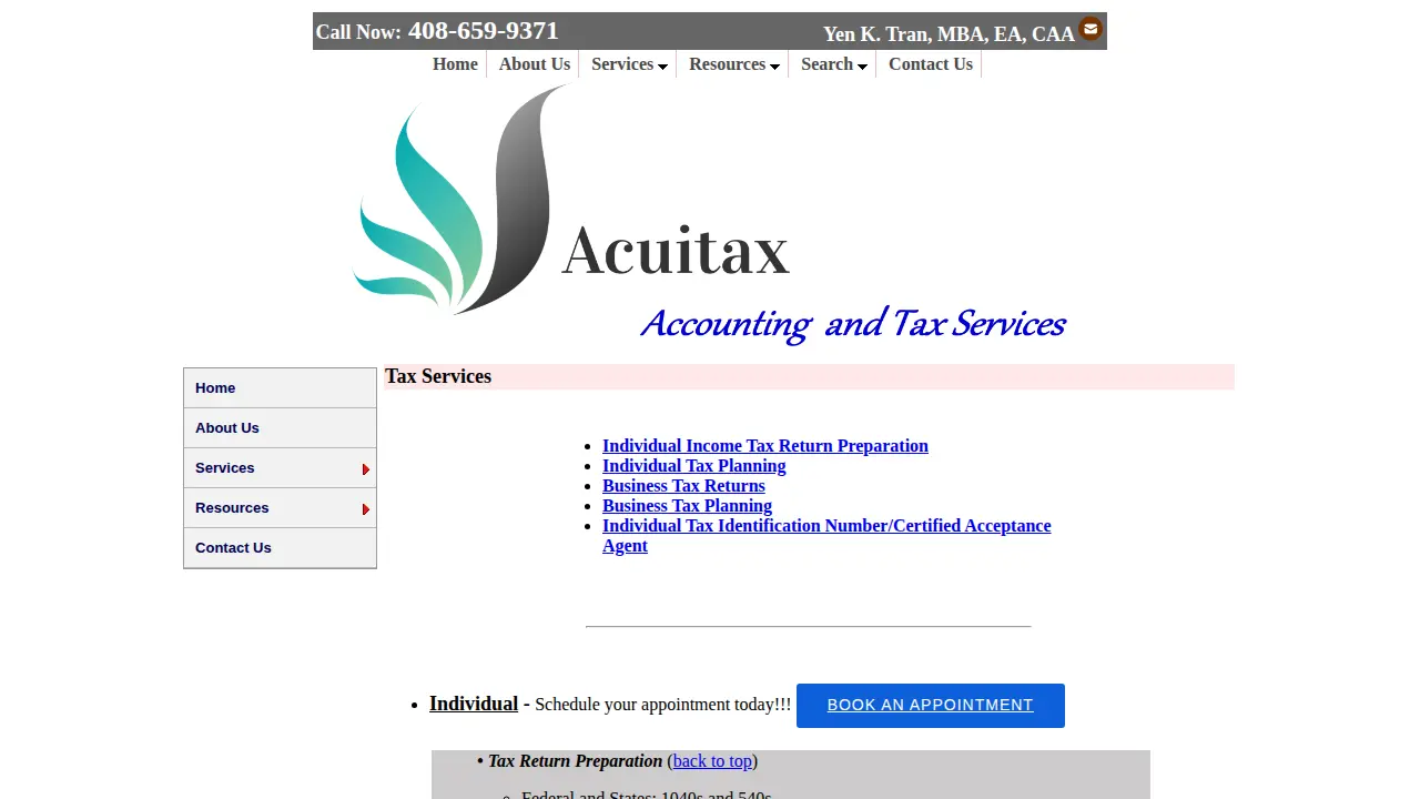 Acuitax - Accounting and Tax Services page