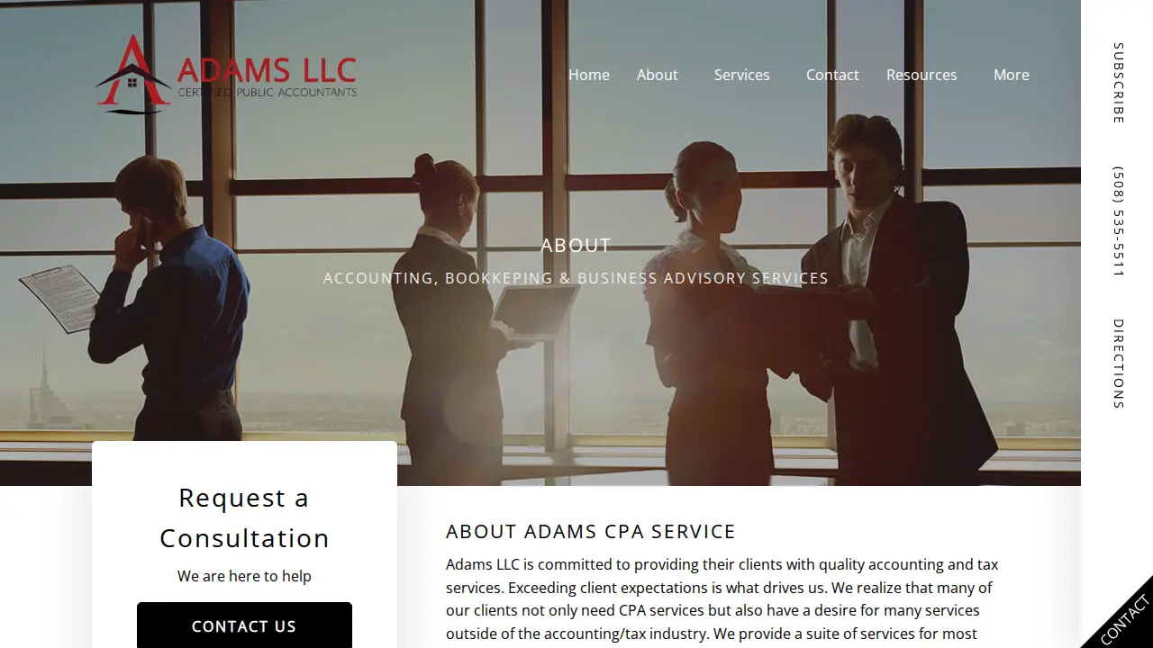 Adams CPA Services page