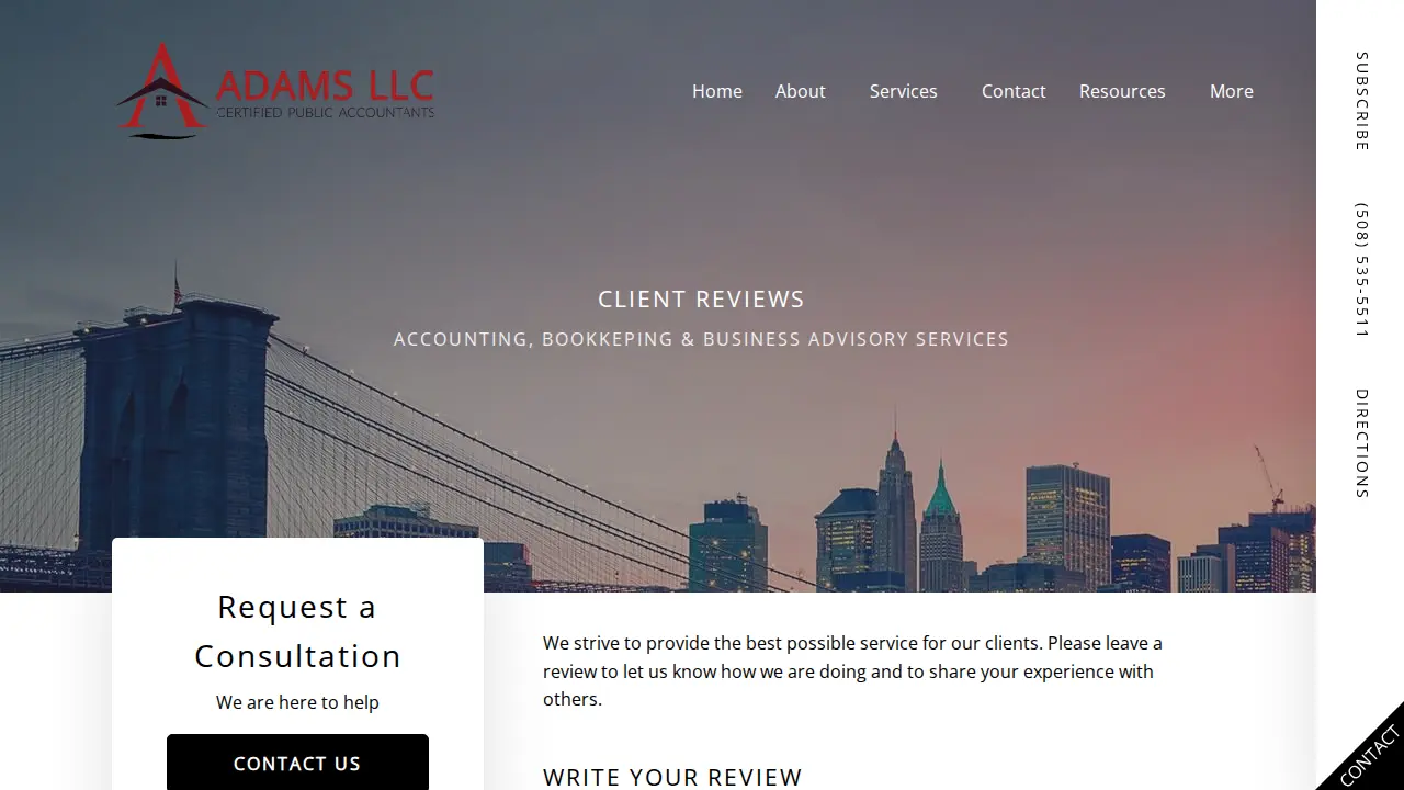 Adams CPA Services page