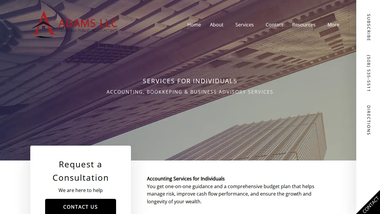 Adams CPA Services page