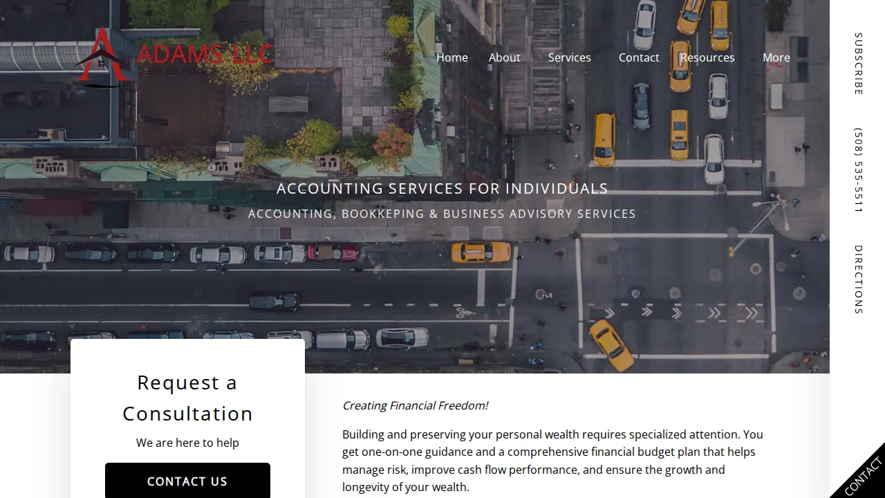 Adams CPA Services page