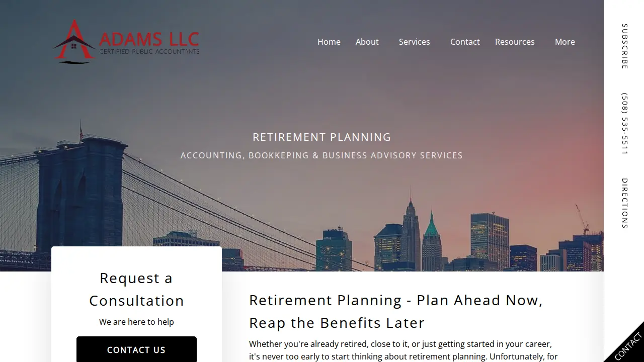 Adams CPA Services page