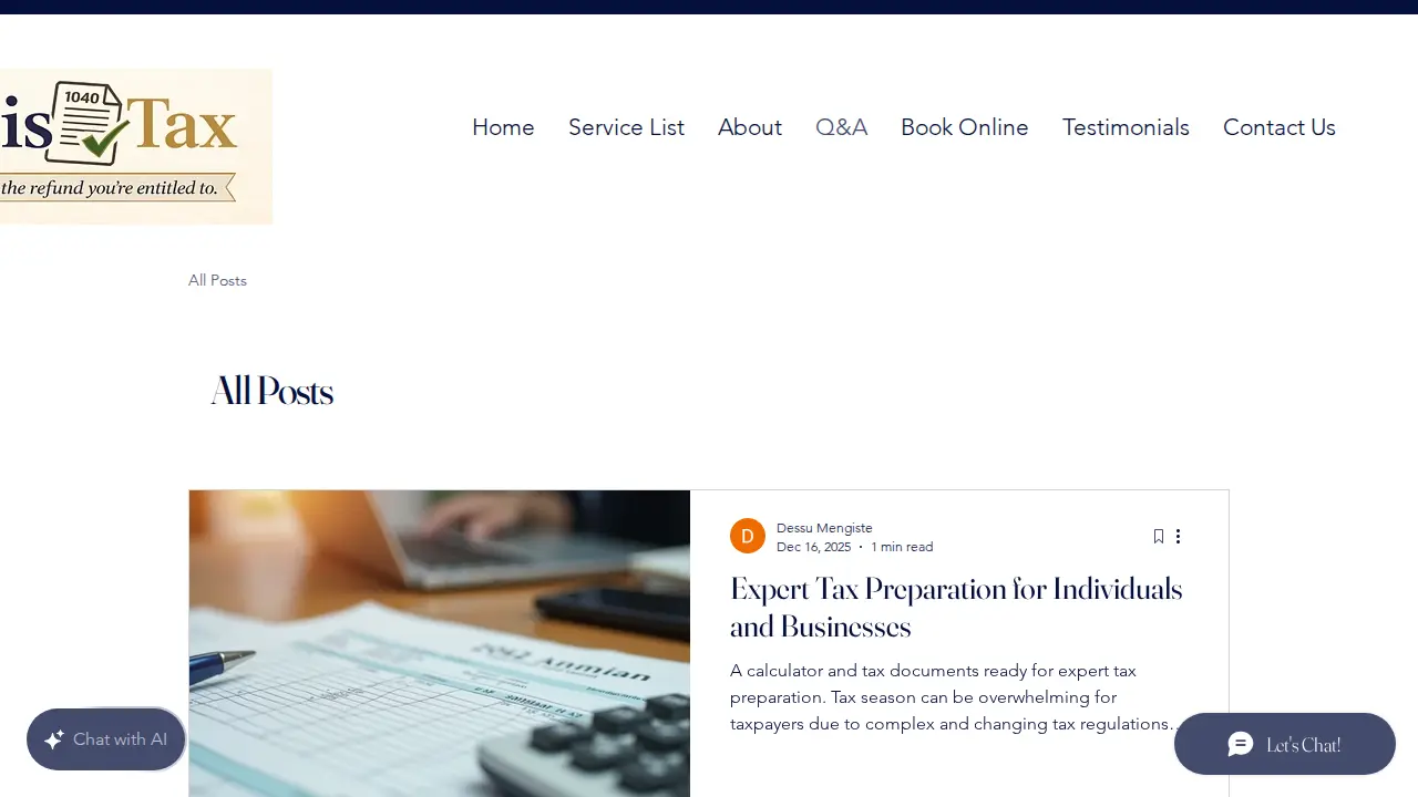 Addis Tax Services page