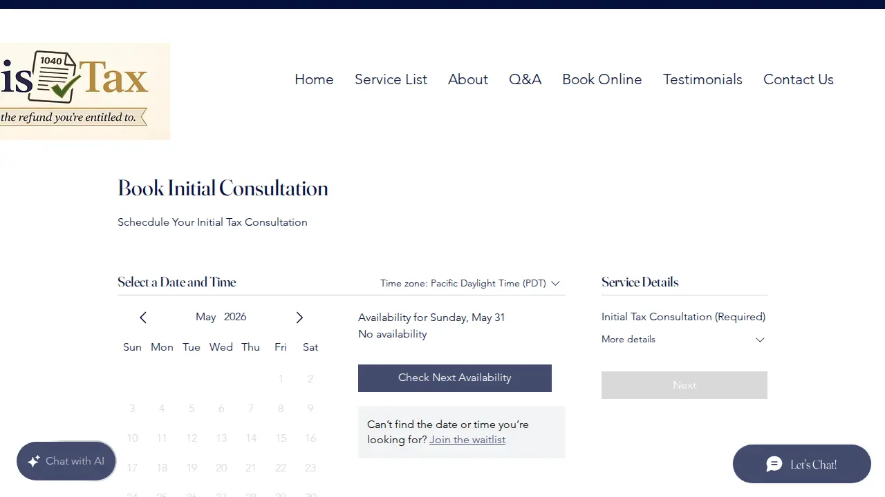 Addis Tax Services page
