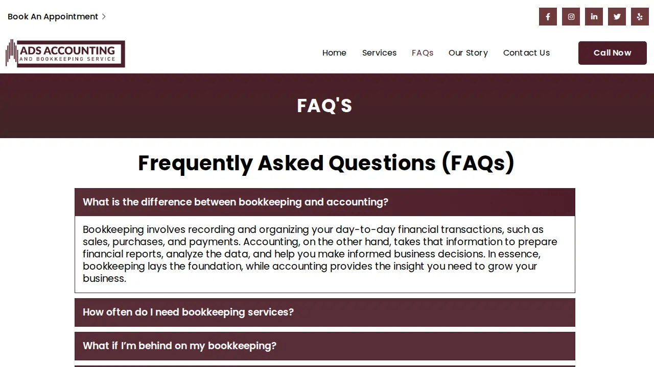 ADS Accounting and Bookkeeping Services page