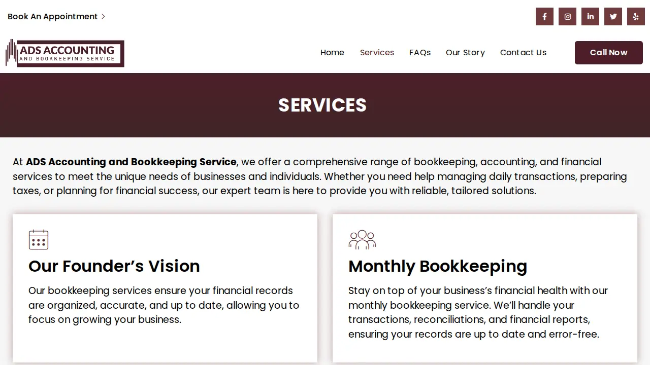ADS Accounting and Bookkeeping Services page
