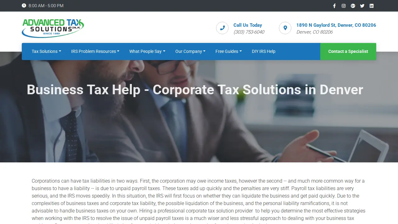 Advanced Tax Solutions page