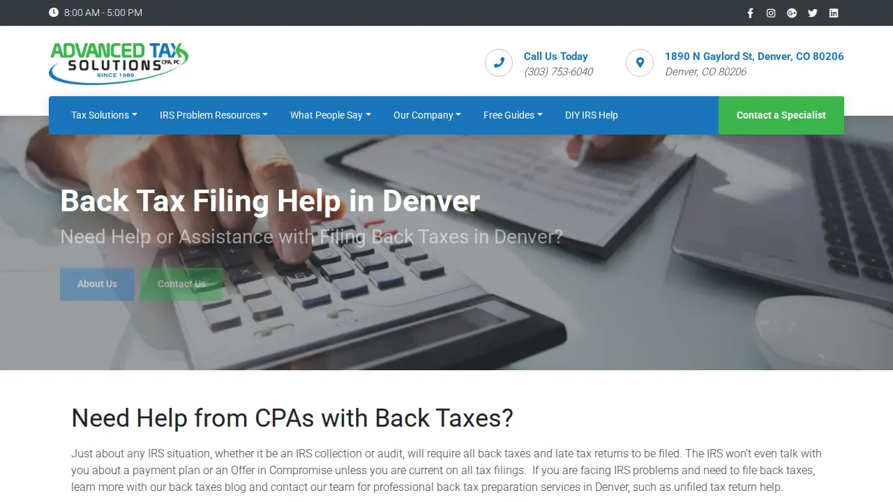 Advanced Tax Solutions page
