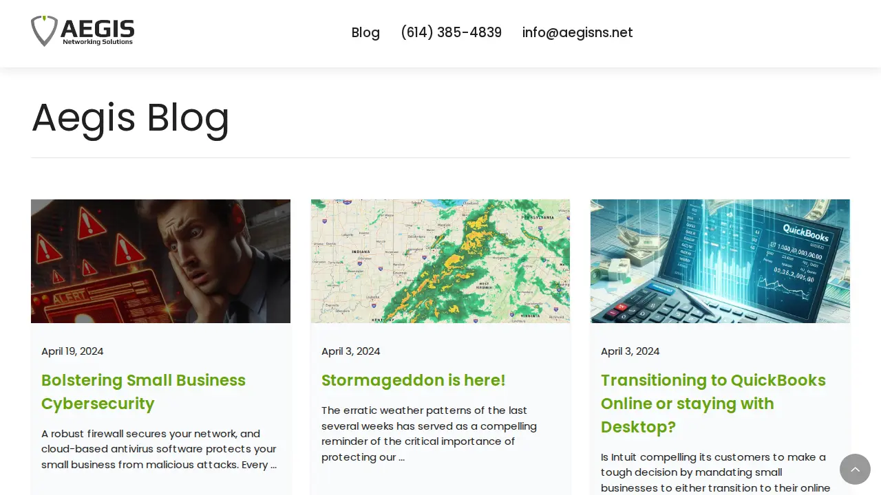 Aegis Networking Solutions page