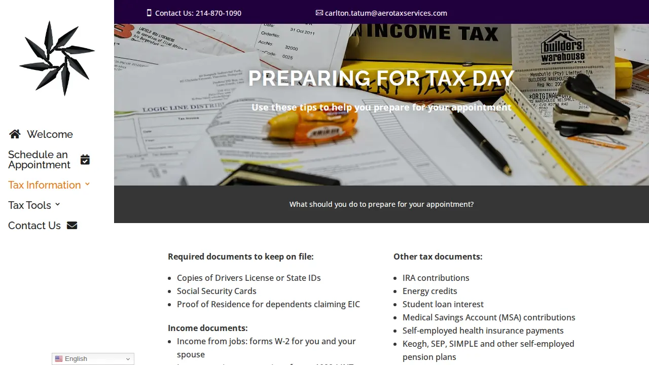 Aero Tax Services page