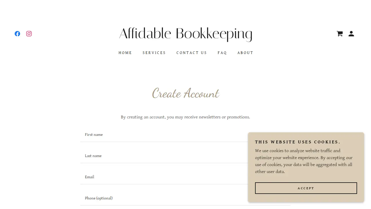 Affidable Bookkeeping Services page