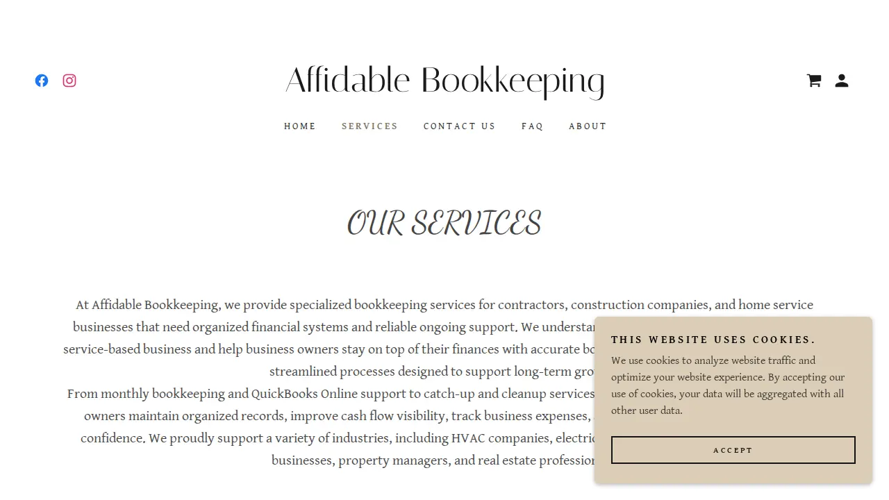 Affidable Bookkeeping Services page